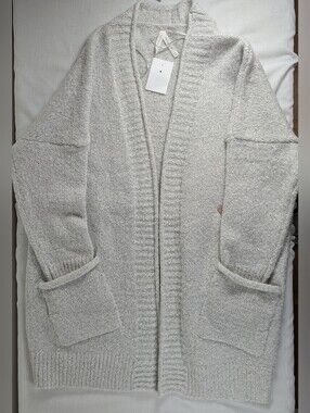 Grey Open-Front Cardigan Sweater